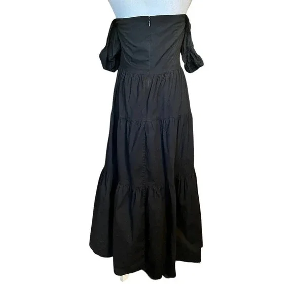 Staud Elio Cotton Poplin Off Shoulder Black Midi Dress Size 12 - Picture 7 of 9